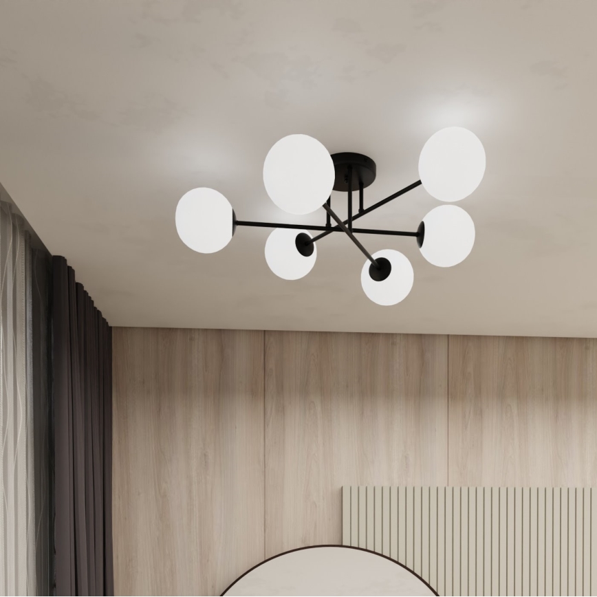 Hanglamp met vaste pendel ROMA 6xE14/10W/230V zwart/wit