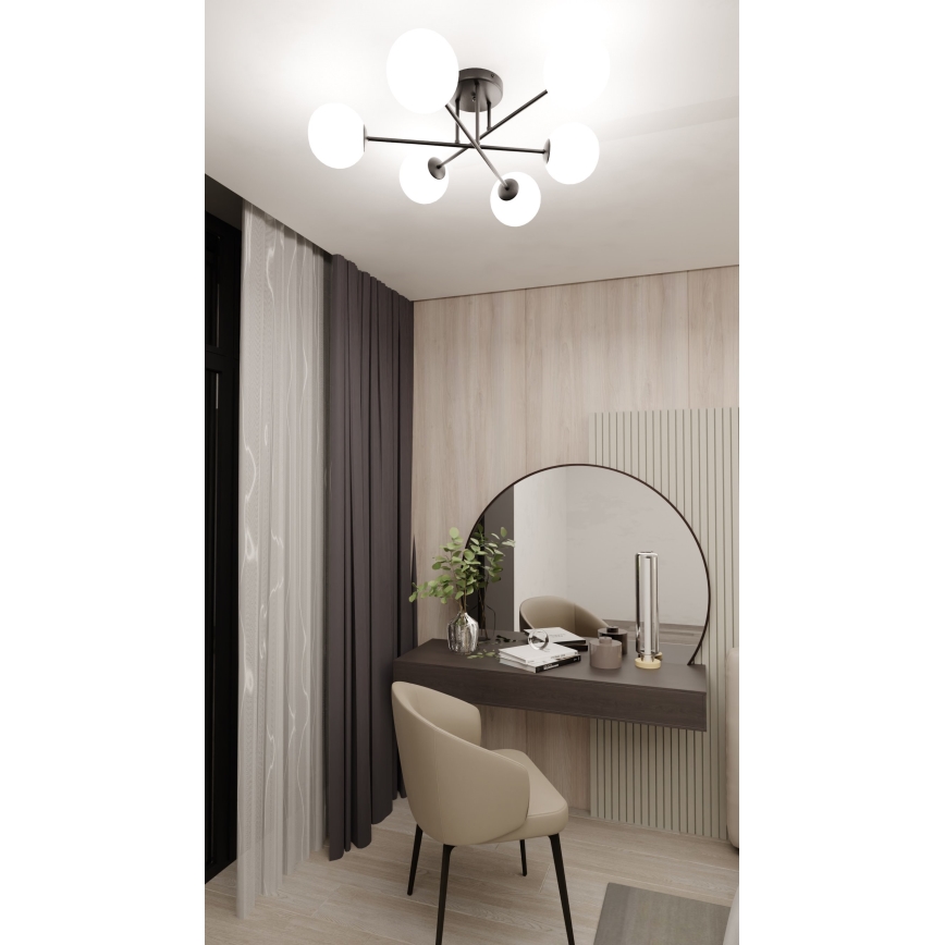 Hanglamp met vaste pendel ROMA 6xE14/10W/230V zwart/wit
