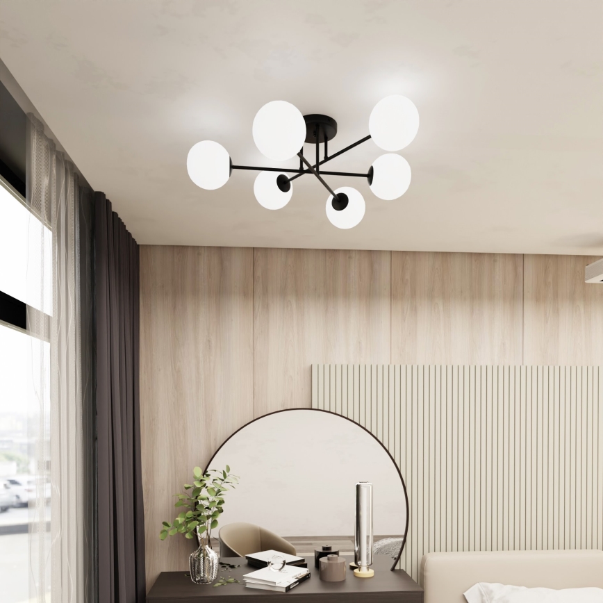 Hanglamp met vaste pendel ROMA 6xE14/10W/230V zwart/wit