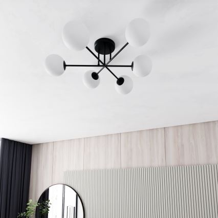 Hanglamp met vaste pendel ROMA 6xE14/10W/230V zwart/wit