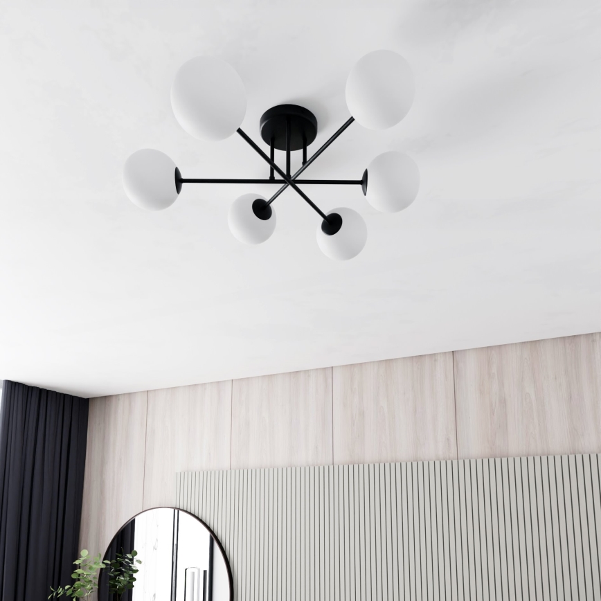 Hanglamp met vaste pendel ROMA 6xE14/10W/230V zwart/wit