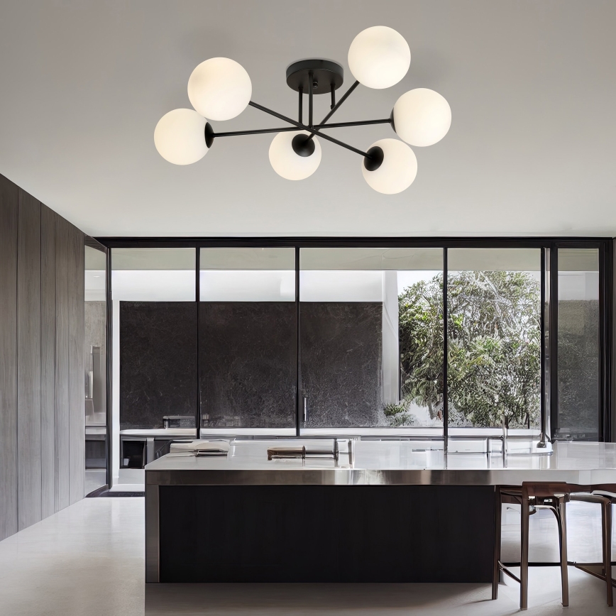 Hanglamp met vaste pendel ROMA 6xE14/10W/230V zwart/wit