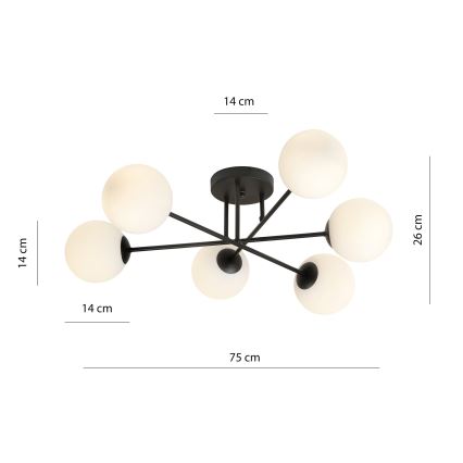 Hanglamp met vaste pendel ROMA 6xE14/10W/230V zwart/wit