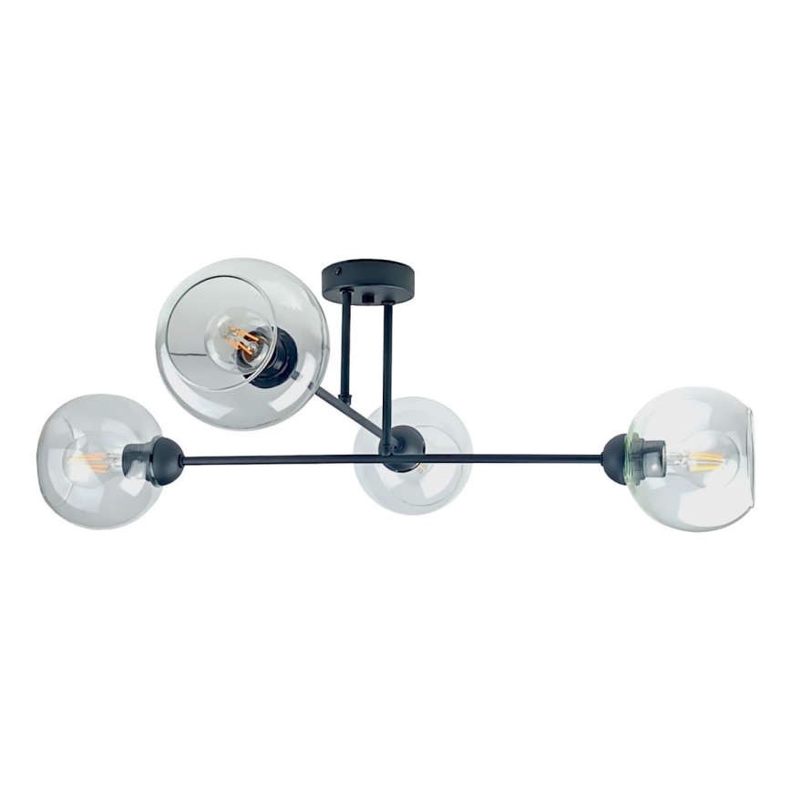 Hanglamp met vaste pendel VASCO 4xE27/60W/230V zwart/doorzichtig