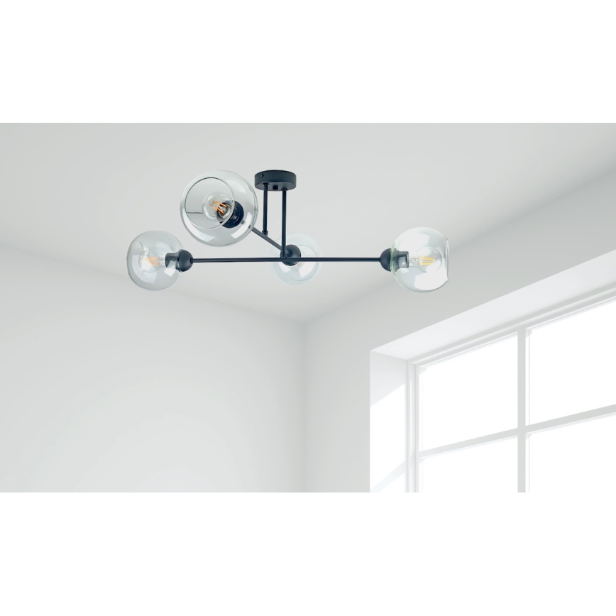 Hanglamp met vaste pendel VASCO 4xE27/60W/230V zwart/doorzichtig