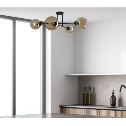 Hanglamp met vaste pendel VASCO 4xE27/60W/230V zwart/gerookt beige