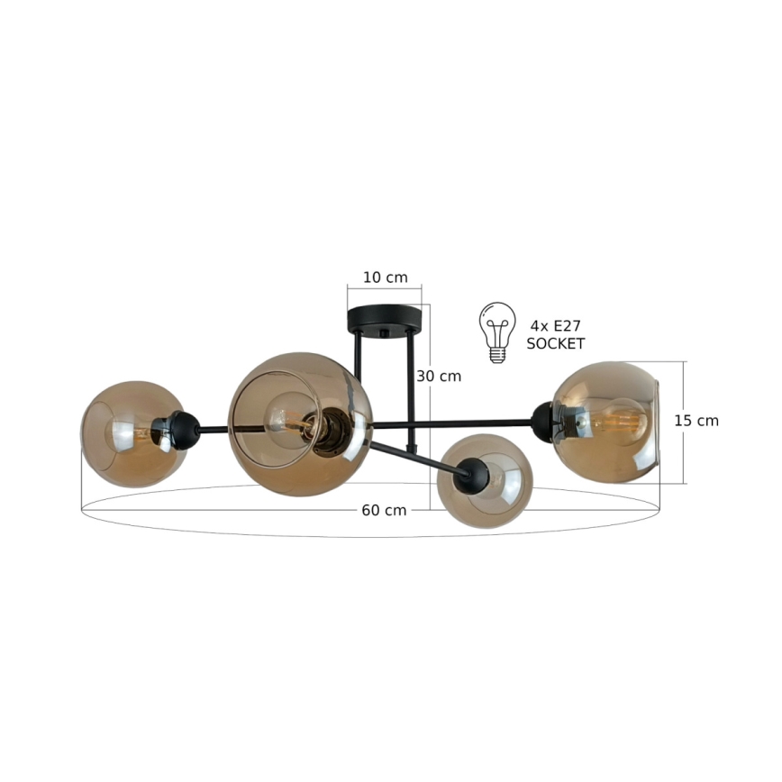 Hanglamp met vaste pendel VASCO 4xE27/60W/230V zwart/gerookt beige