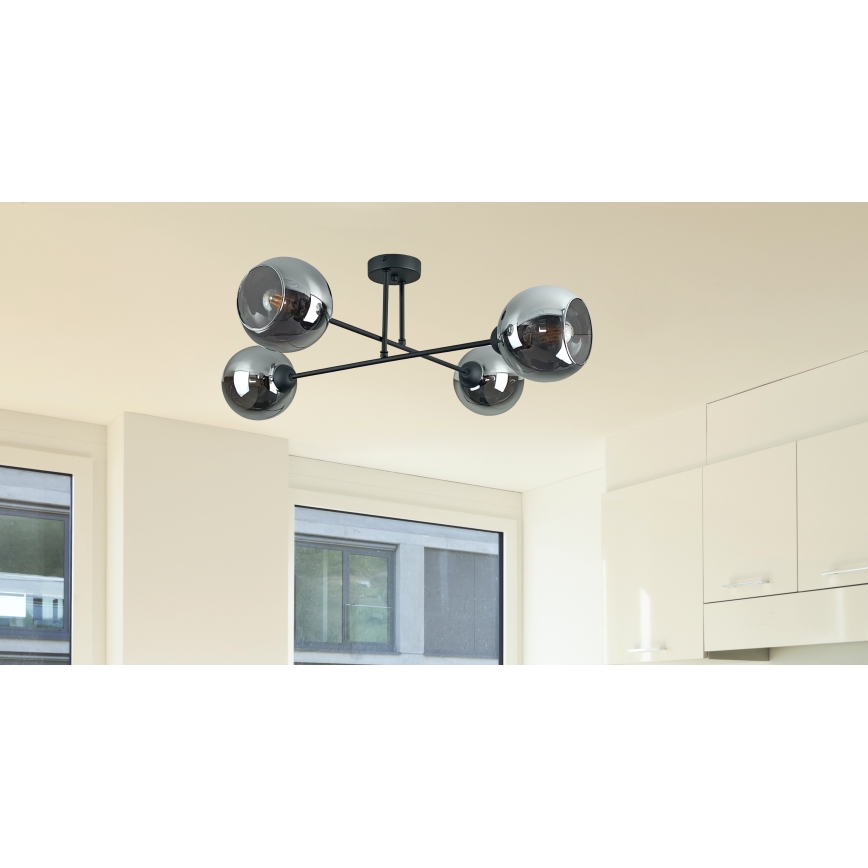 Hanglamp met vaste pendel VASCO 4xE27/60W/230V zwart/gerookt zwart