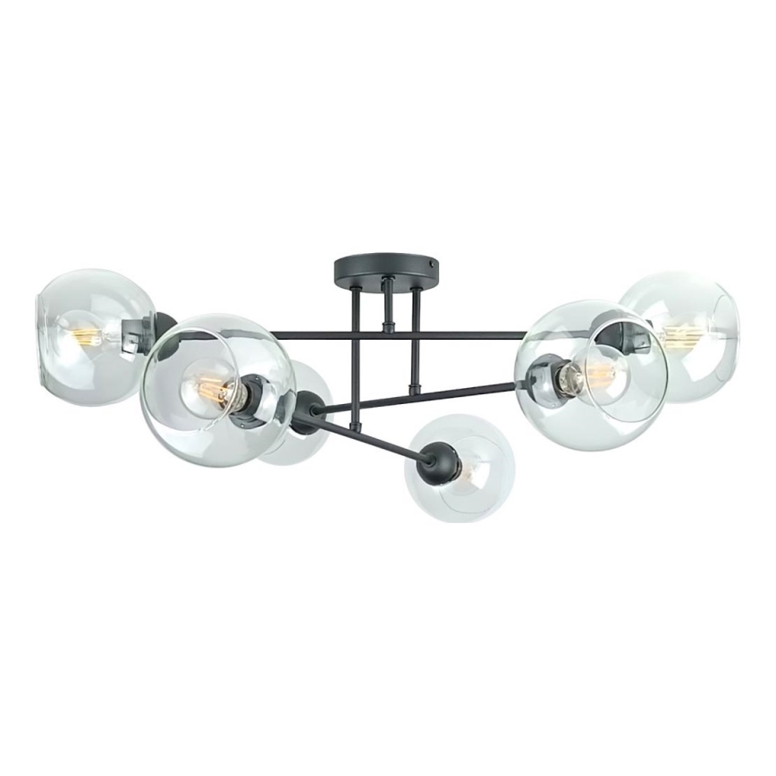 Hanglamp met vaste pendel VASCO 6xE27/60W/230V zwart/doorzichtig