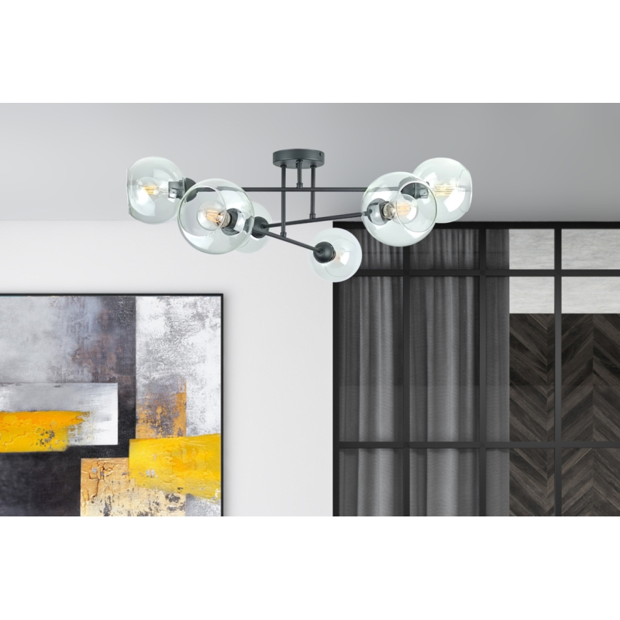 Hanglamp met vaste pendel VASCO 6xE27/60W/230V zwart/doorzichtig
