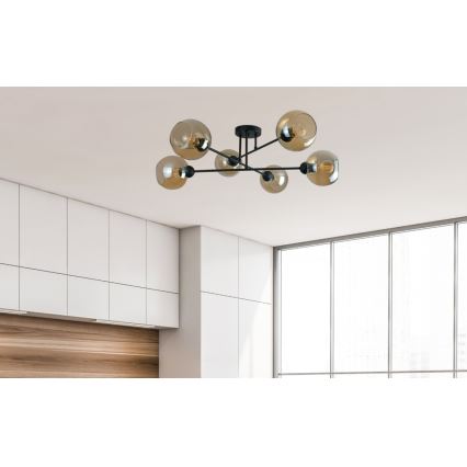 Hanglamp met vaste pendel VASCO 6xE27/60W/230V zwart/gerookt beige