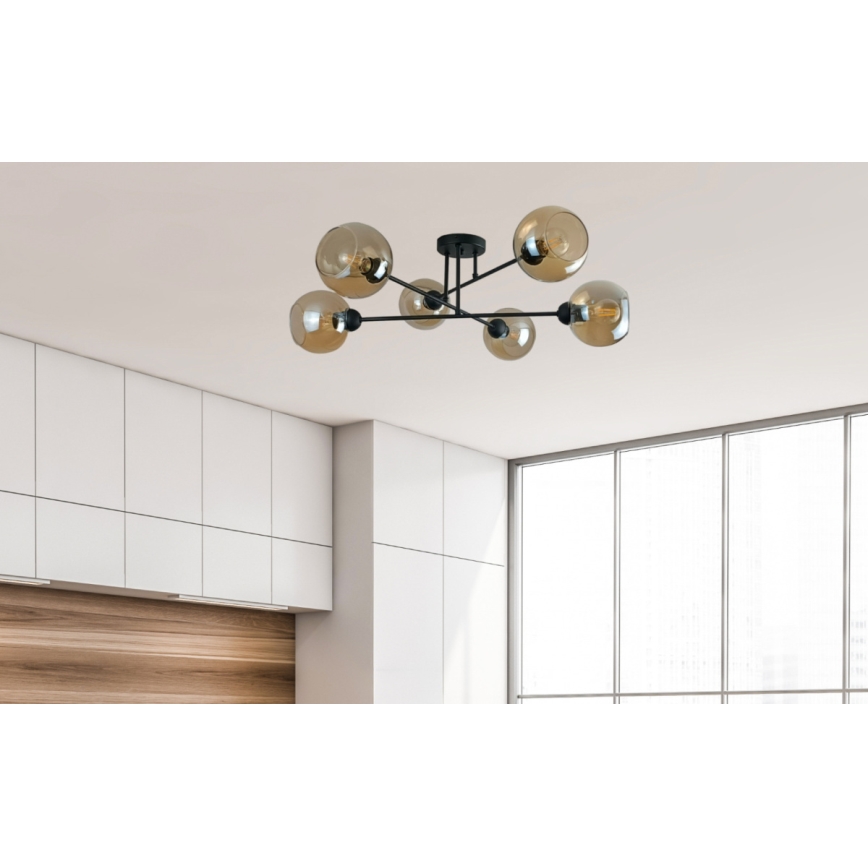 Hanglamp met vaste pendel VASCO 6xE27/60W/230V zwart/gerookt beige