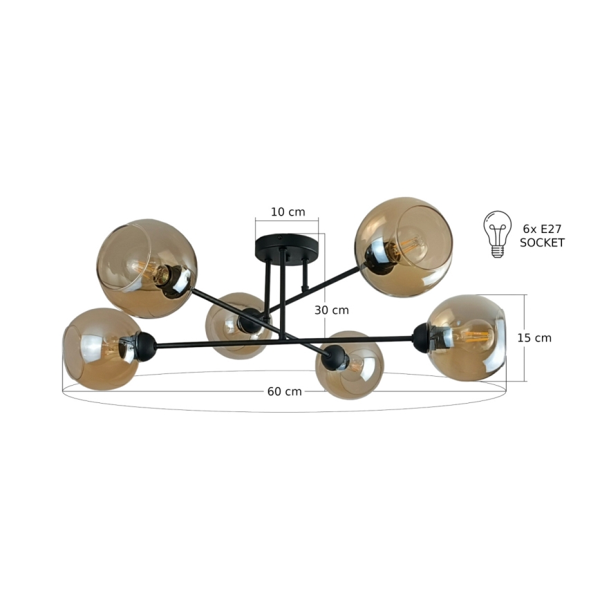 Hanglamp met vaste pendel VASCO 6xE27/60W/230V zwart/gerookt beige