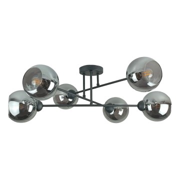Hanglamp met vaste pendel VASCO 6xE27/60W/230V zwart/gerookt zwart