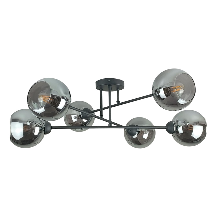 Hanglamp met vaste pendel VASCO 6xE27/60W/230V zwart/gerookt zwart