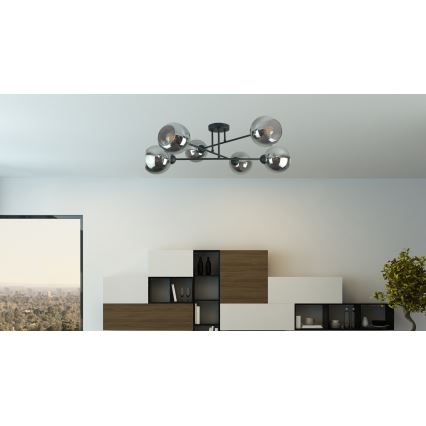 Hanglamp met vaste pendel VASCO 6xE27/60W/230V zwart/gerookt zwart