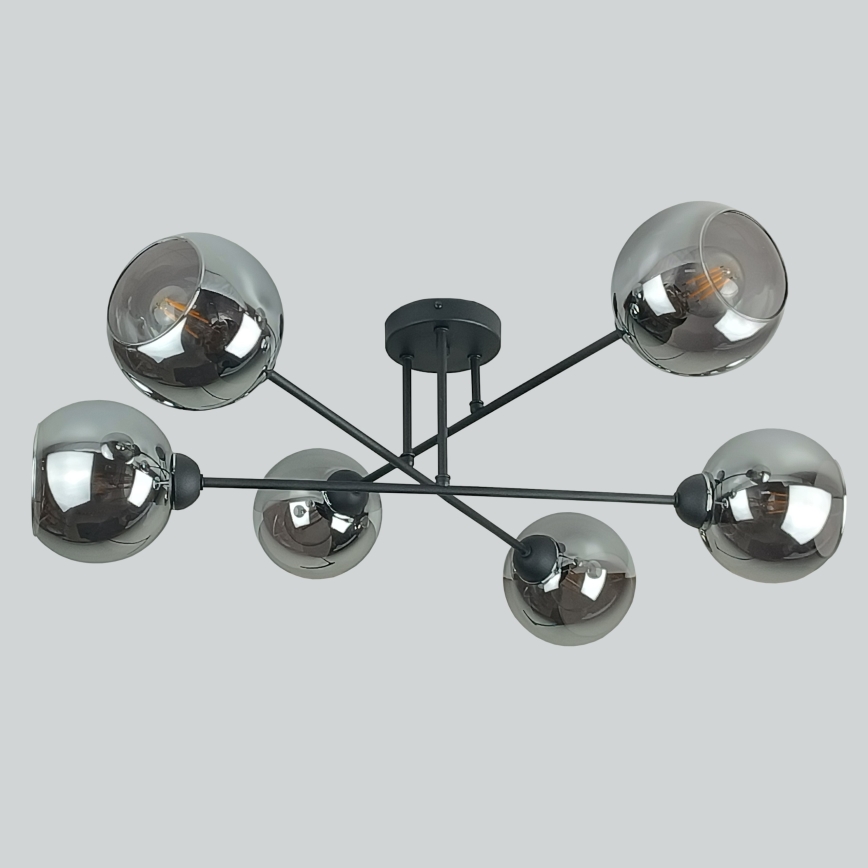 Hanglamp met vaste pendel VASCO 6xE27/60W/230V zwart/gerookt zwart