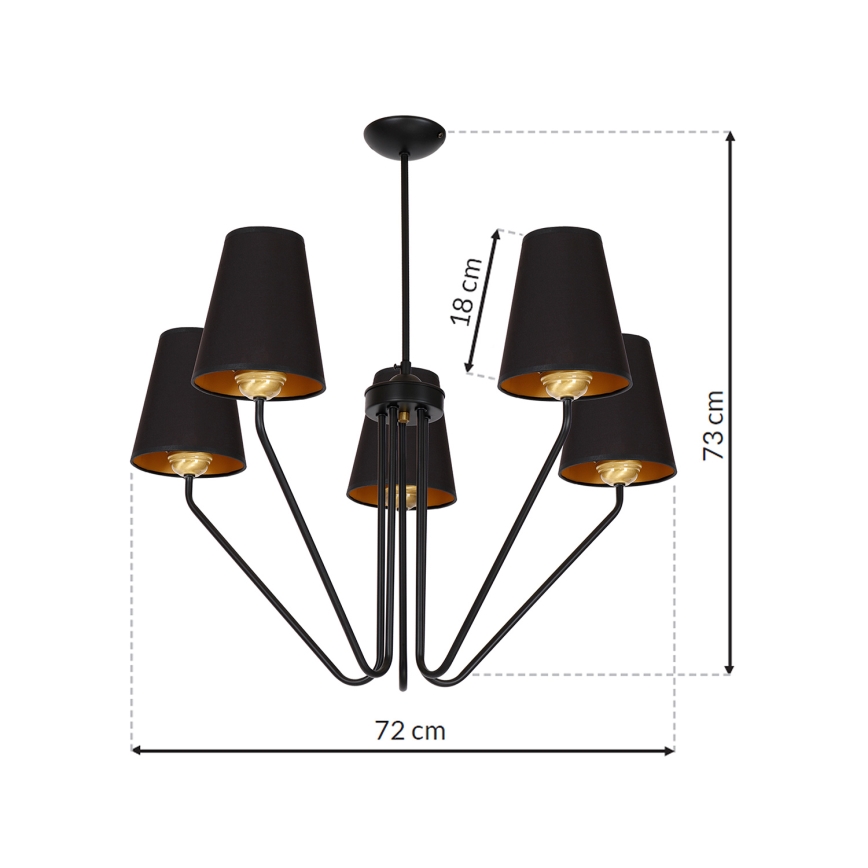 Hanglamp met vaste pendel VICTORIA 5xE27/60W/230V zwart