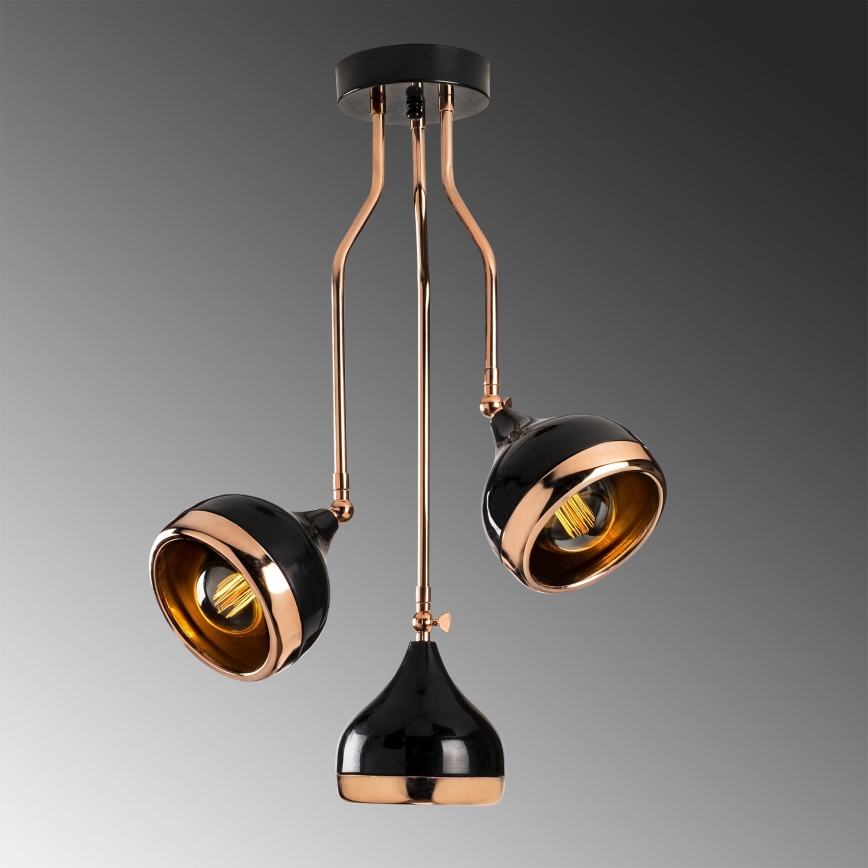 Hanglamp op staaf YILDO 3xE27/40W/230V zwart/koper