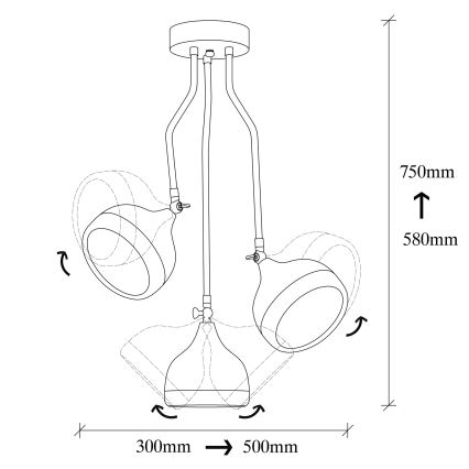 Hanglamp op staaf YILDO 3xE27/40W/230V zwart/koper