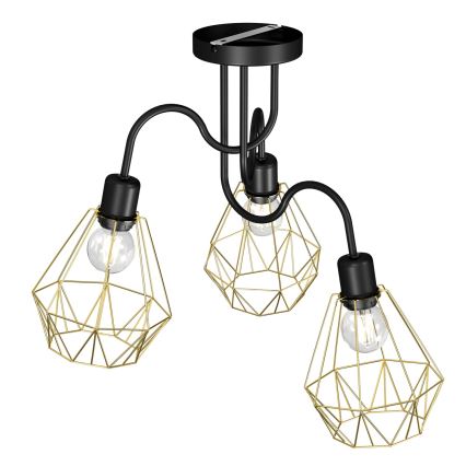 Hanglamp voor Oppervlak Montage BERGEN 3xE27/60W/230V zwart/goud