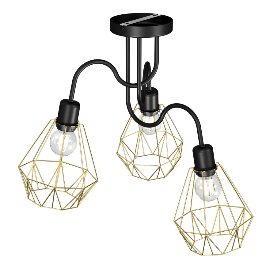 Hanglamp voor Oppervlak Montage BERGEN 3xE27/60W/230V zwart/goud