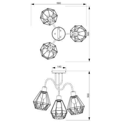 Hanglamp voor Oppervlak Montage BERGEN 3xE27/60W/230V zwart/goud