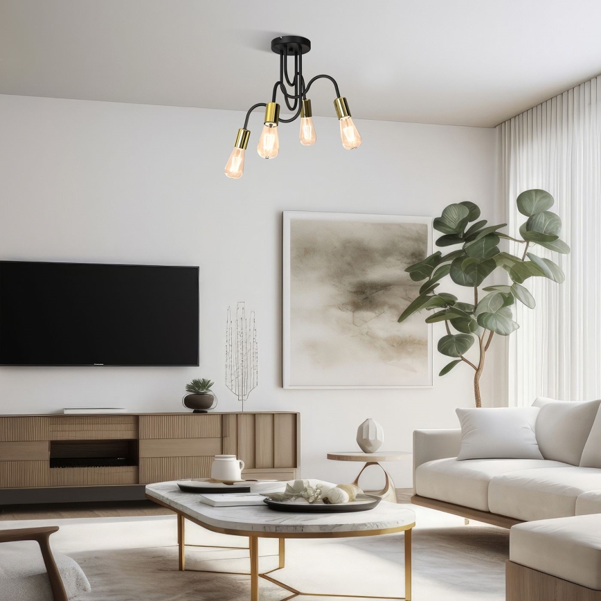Hanglamp voor Oppervlak Montage DOW 4xE27/60W/230V zwart/goud