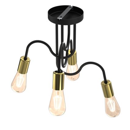 Hanglamp voor Oppervlak Montage DOW 4xE27/60W/230V zwart/goud