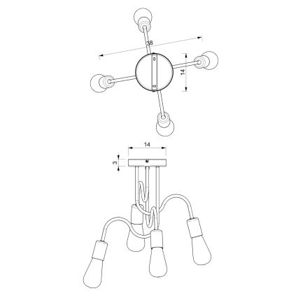Hanglamp voor Oppervlak Montage DOW 4xE27/60W/230V zwart/goud
