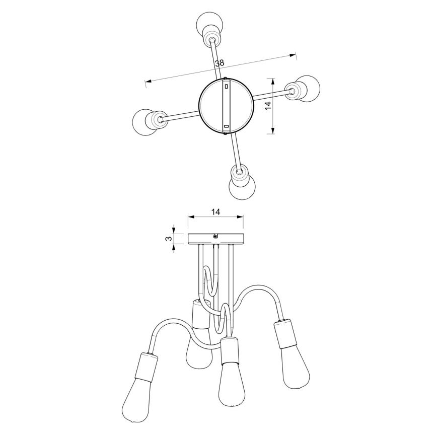 Hanglamp voor Oppervlak Montage DOW 4xE27/60W/230V zwart/goud