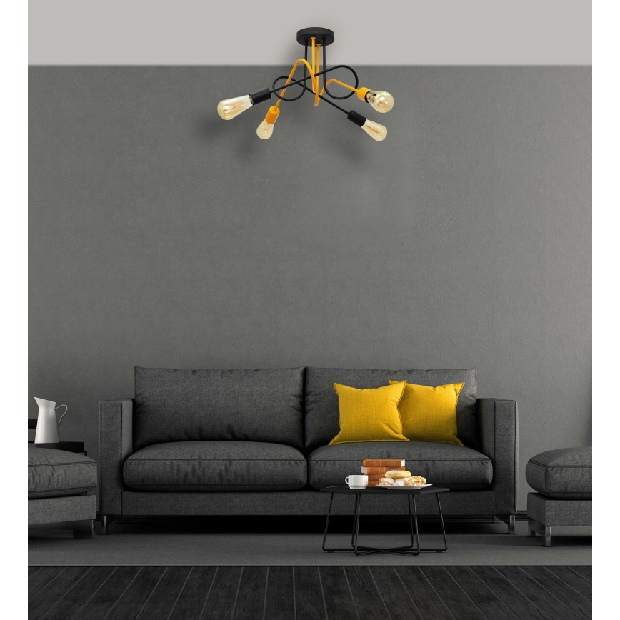 Hanglamp voor Oppervlak Montage OXFORD 4xE27/15W/230V zwart/geel