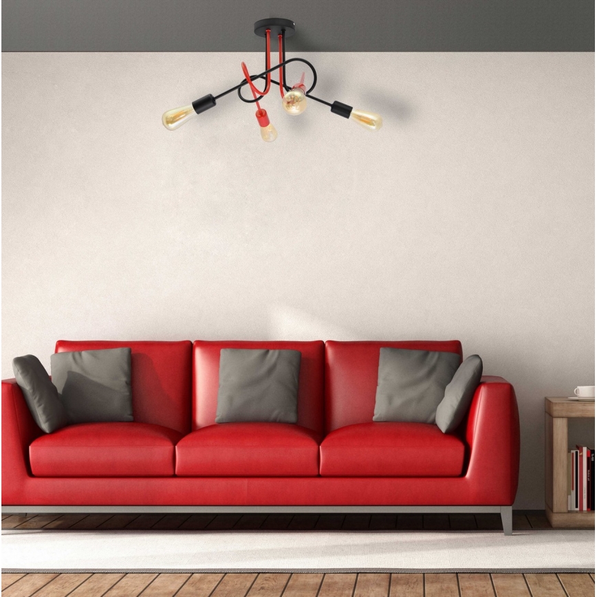 Hanglamp voor Oppervlak Montage OXFORD 4xE27/15W/230V zwart/rood
