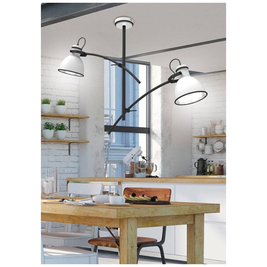 Hanglamp ZUMBA met steel 2xE27/60W/230V wit/zwart