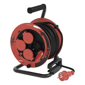 Haspel met 4 stopcontacten 25m IP44 rood