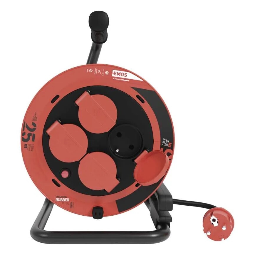 Haspel met 4 stopcontacten 25m IP44 rood