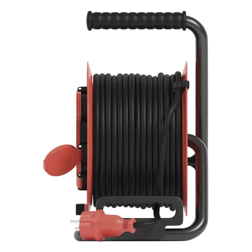 Haspel met 4 stopcontacten 25m IP44 rood