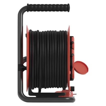 Haspel met 4 stopcontacten 25m IP44 rood