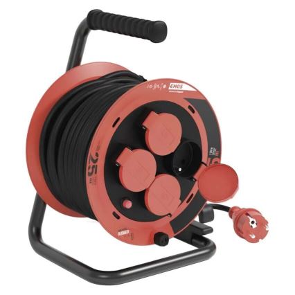 Haspel met 4 stopcontacten 25m IP44 rood