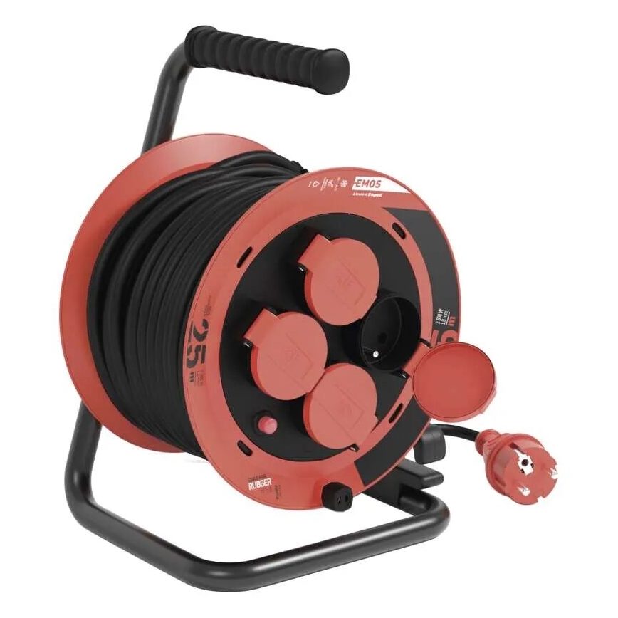 Haspel met 4 stopcontacten 25m IP44 rood