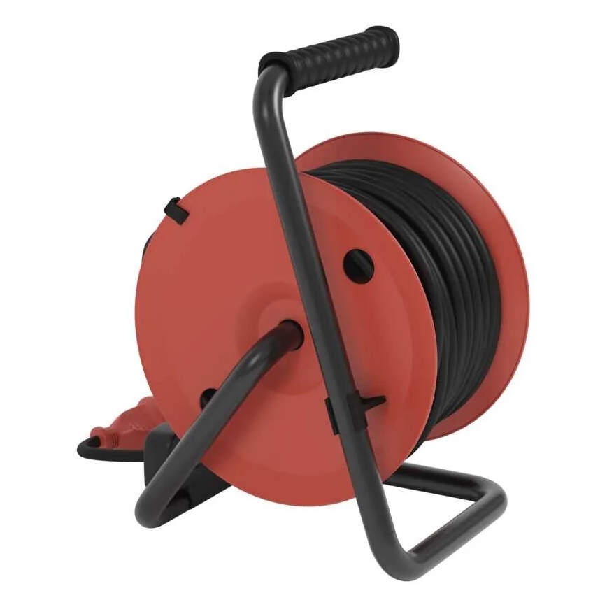 Haspel met 4 stopcontacten 25m IP44 rood