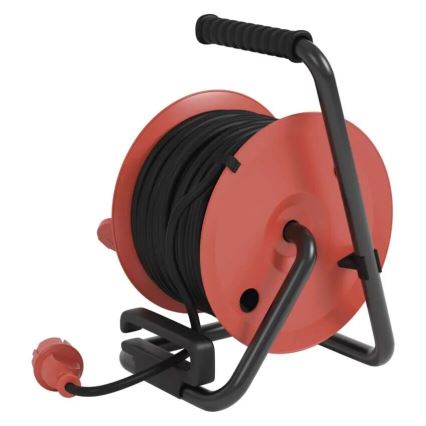 Haspel met 4 stopcontacten 25m IP44 rood