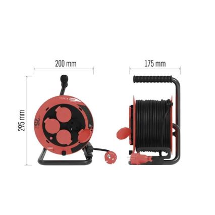 Haspel met 4 stopcontacten 25m IP44 rood