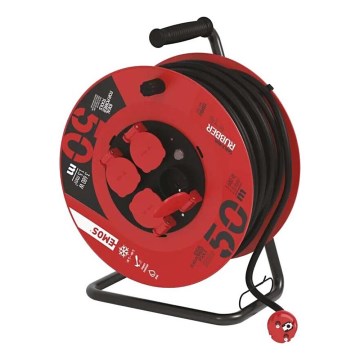 Haspel met 4 stopcontacten 50m rood IP44