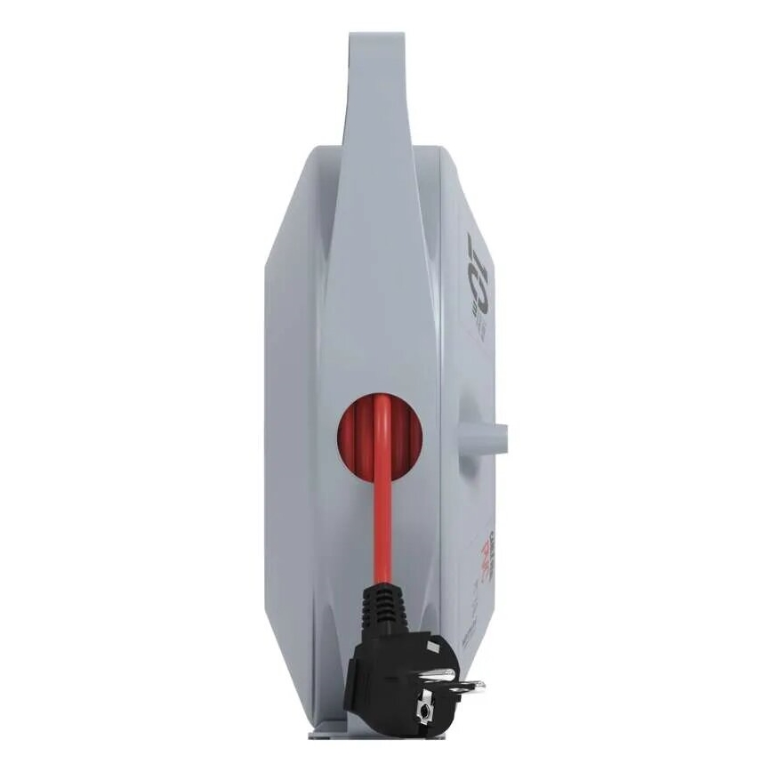 Haspelverlengsnoer met 4 stopcontacten, 10 m, grijs/rood