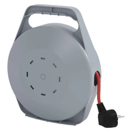 Haspelverlengsnoer met 4 stopcontacten, 10 m, grijs/rood