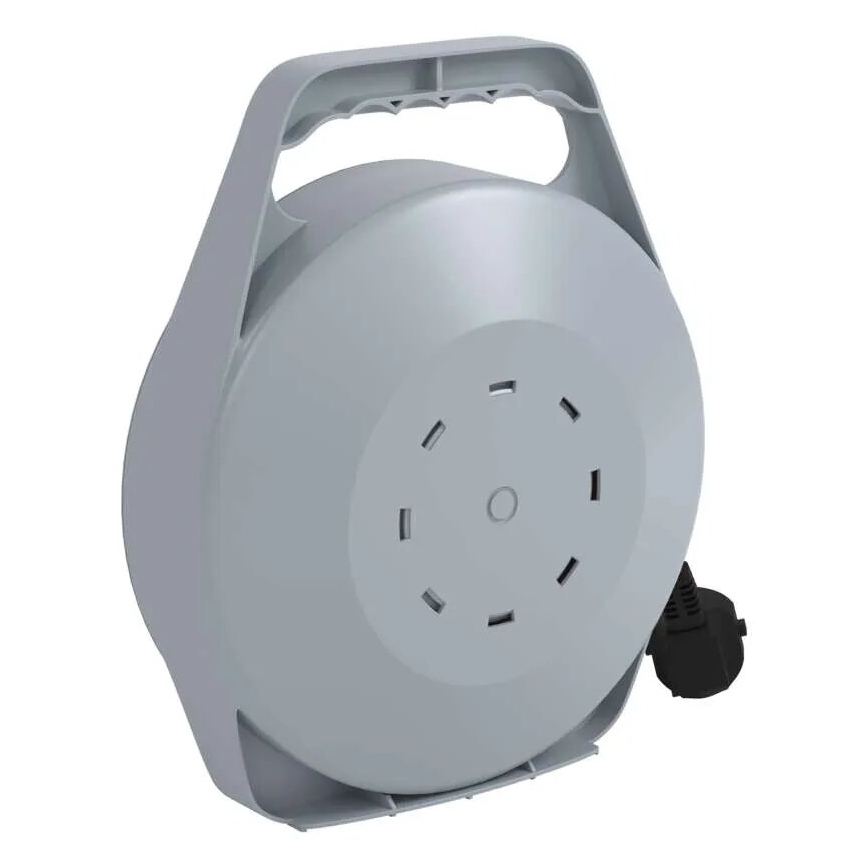 Haspelverlengsnoer met 4 stopcontacten, 10 m, grijs/rood