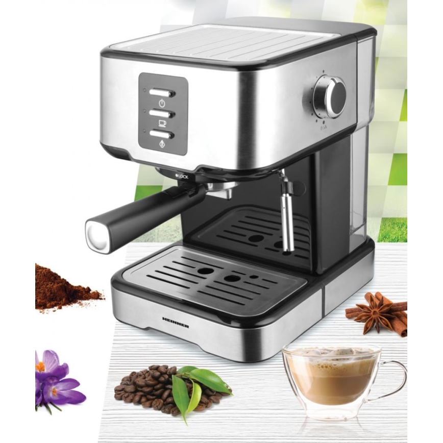Heinner HEM-850IXBK - Piston espressomachine 850W/230V roestvrij staal/zwart