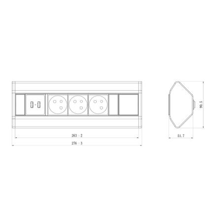 Hoek contactdoosrail 3x 230V + USB-A 3,1A + USB-C 15,5W 230V