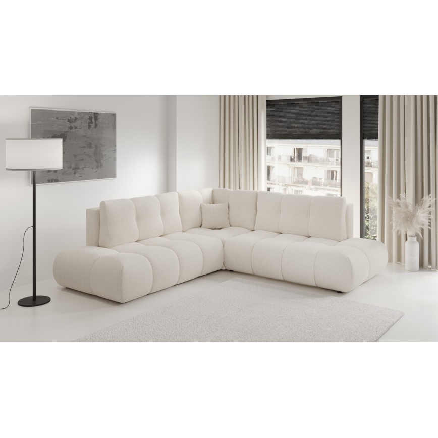 Uitschuifbare hoekbank met opbergruimte, L-vorm, ALMADA links, beige